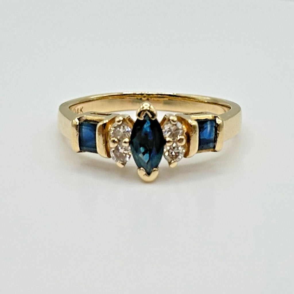 Vintage Effy 14K Gold Natural Sapphire & Diamond Ring, Size 6.5