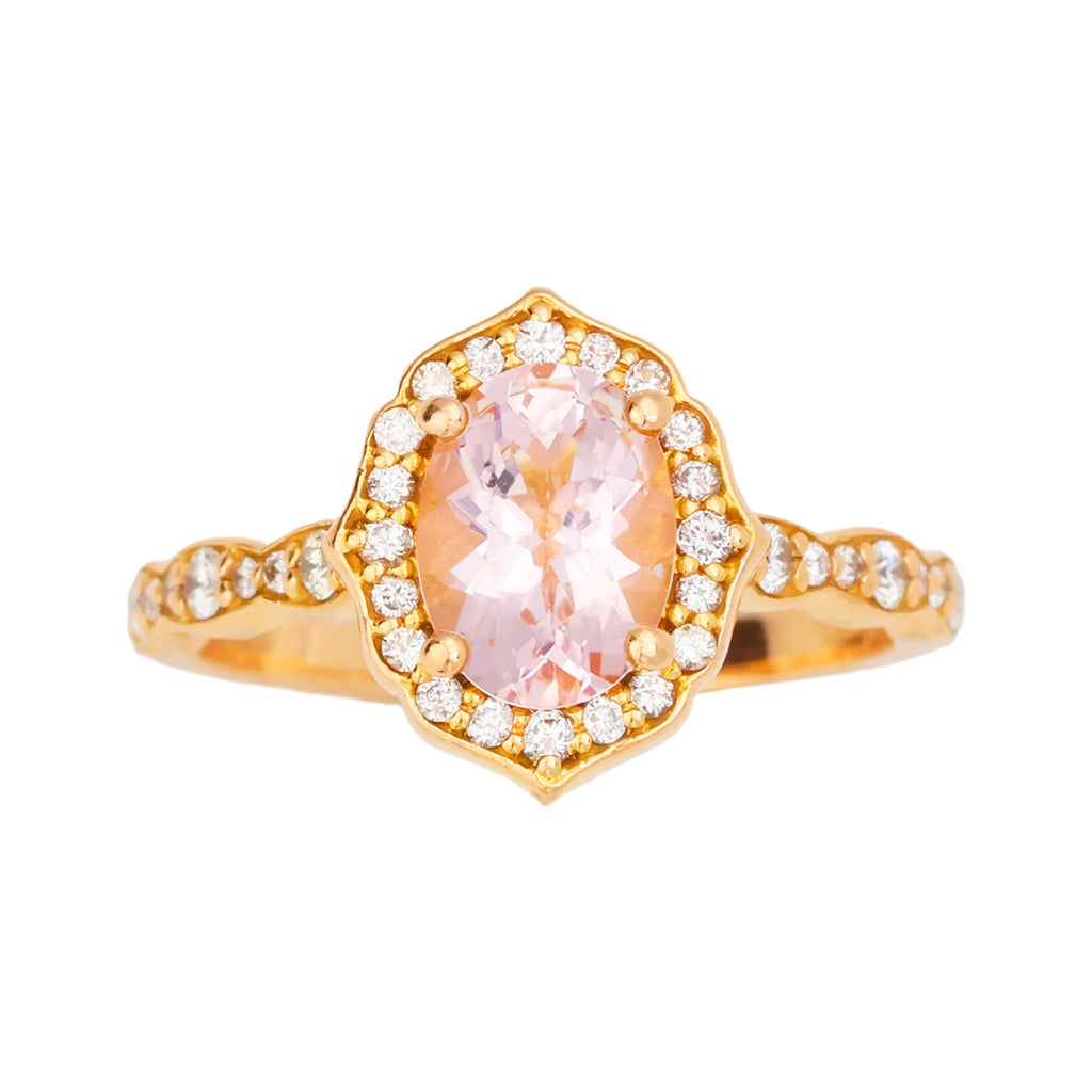 La More 18K Rose Gold Morganite Diamond Halo Engagement Ring
