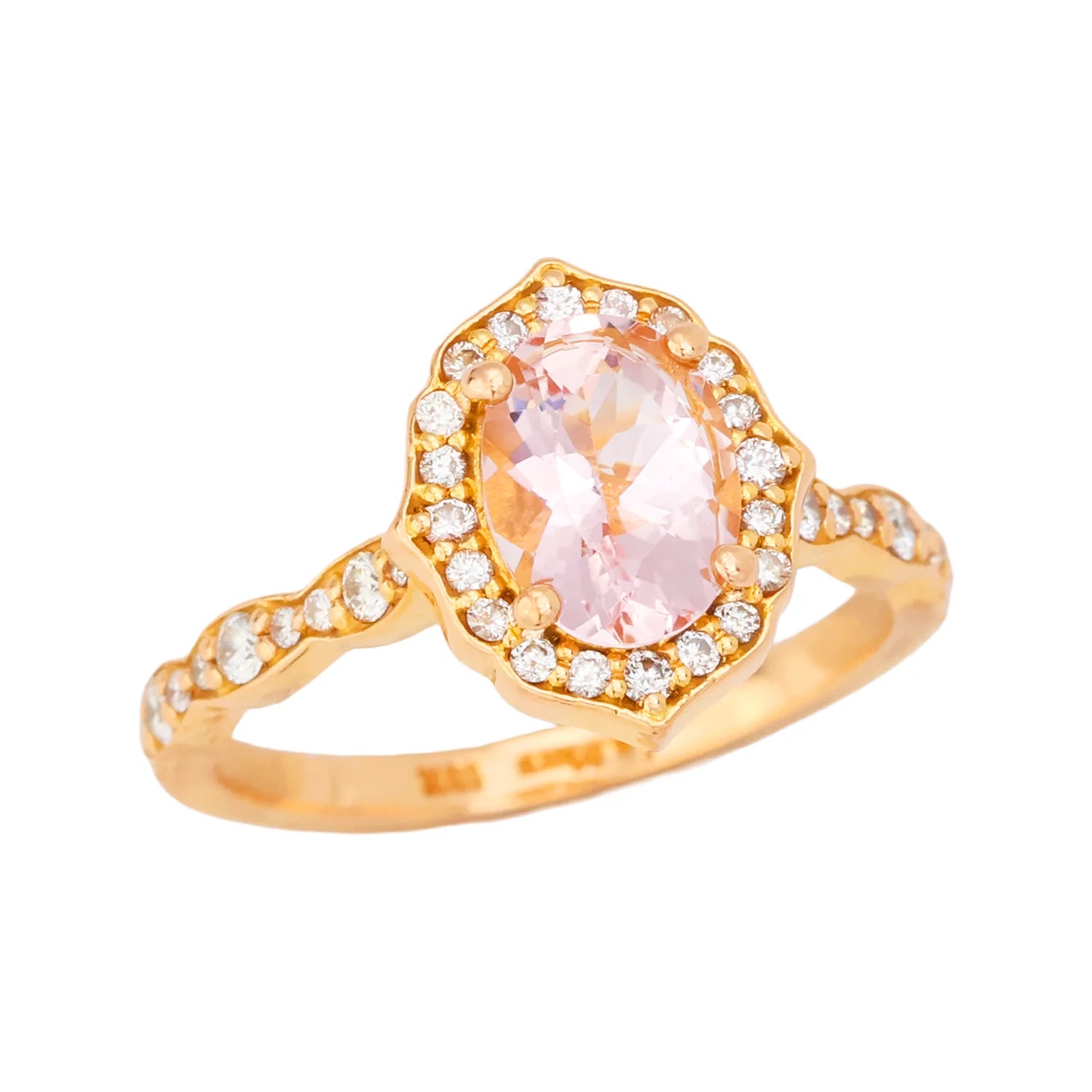 La More 18K Rose Gold Morganite Diamond Halo Engagement Ring