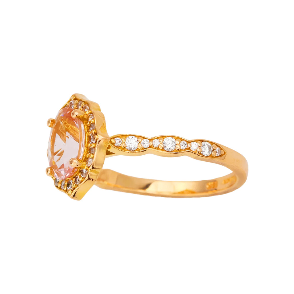 La More 18K Rose Gold Morganite Diamond Halo Engagement Ring