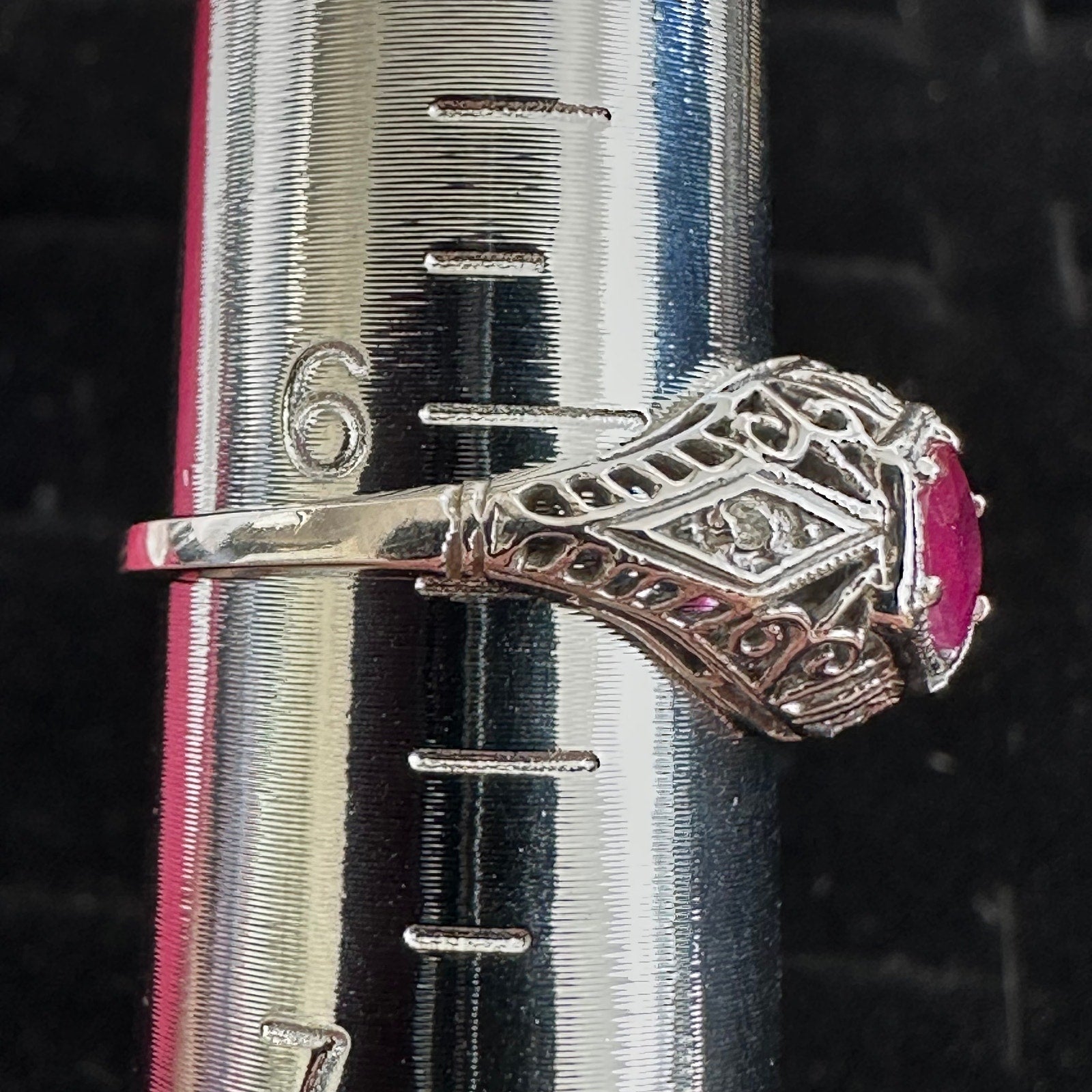 Antique Art Deco 10K White Gold Natural Ruby Diamond Ring
