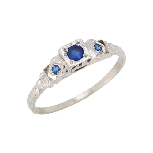 Antique Art Deco 18K White Gold Natural Sapphire Ring with Yellow Gold Accents