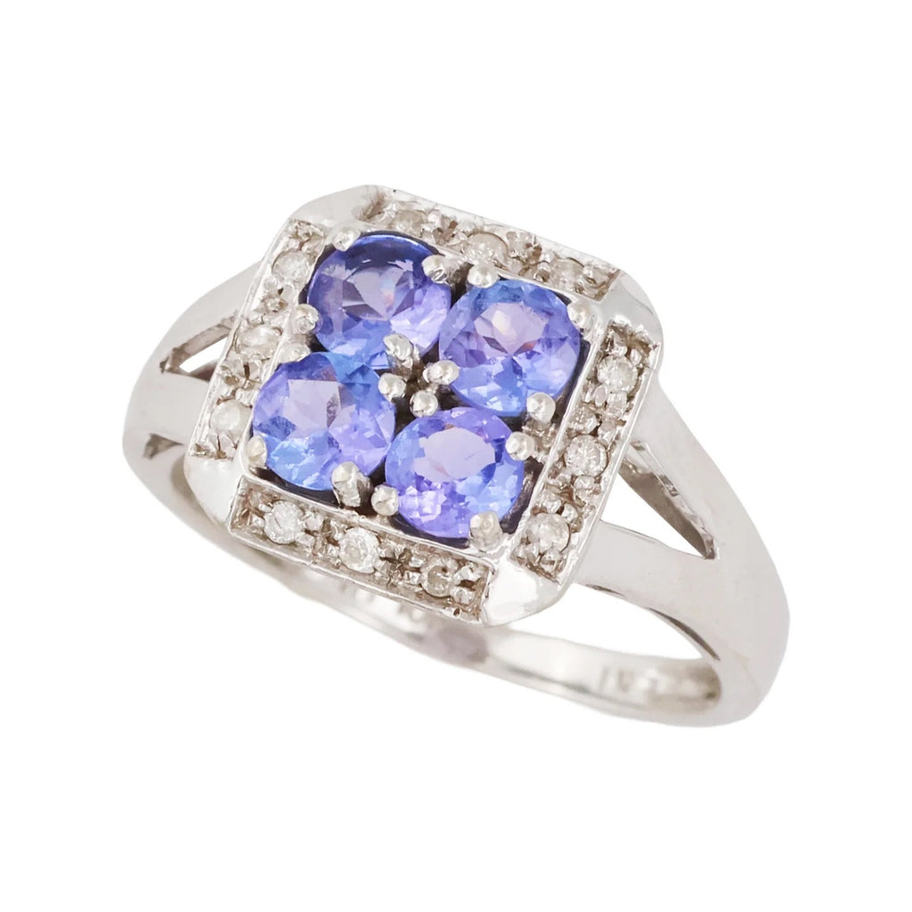 Vintage Art Deco Revival 10K White Gold Tanzanite Diamond Ring