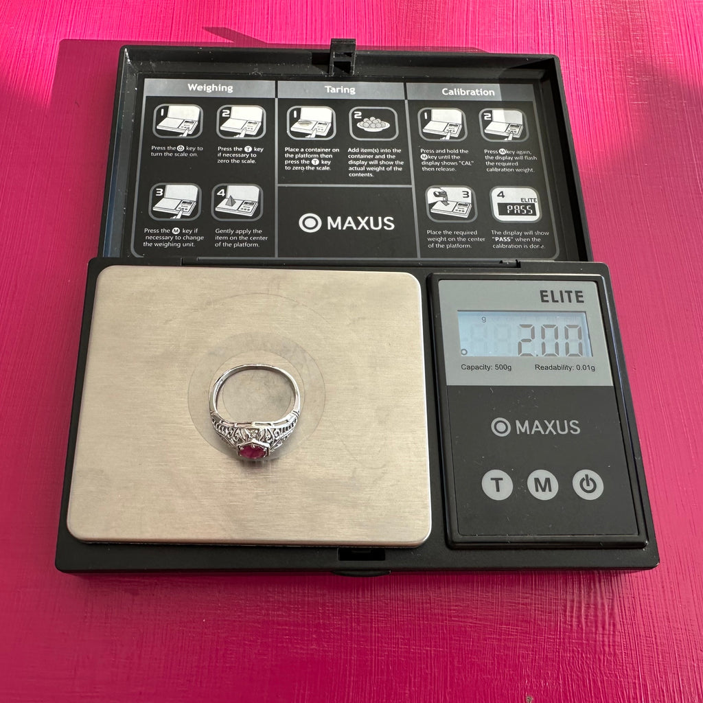 Antique Art Deco 10K White Gold Natural Ruby Diamond Ring