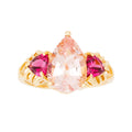 Vintage 14K Yellow Gold 3-Stone Morganite Garnet Ring