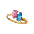 14K Yellow Gold Toi et Moi Ring with Pink Tourmaline & Blue Topaz by Alfred Levitt