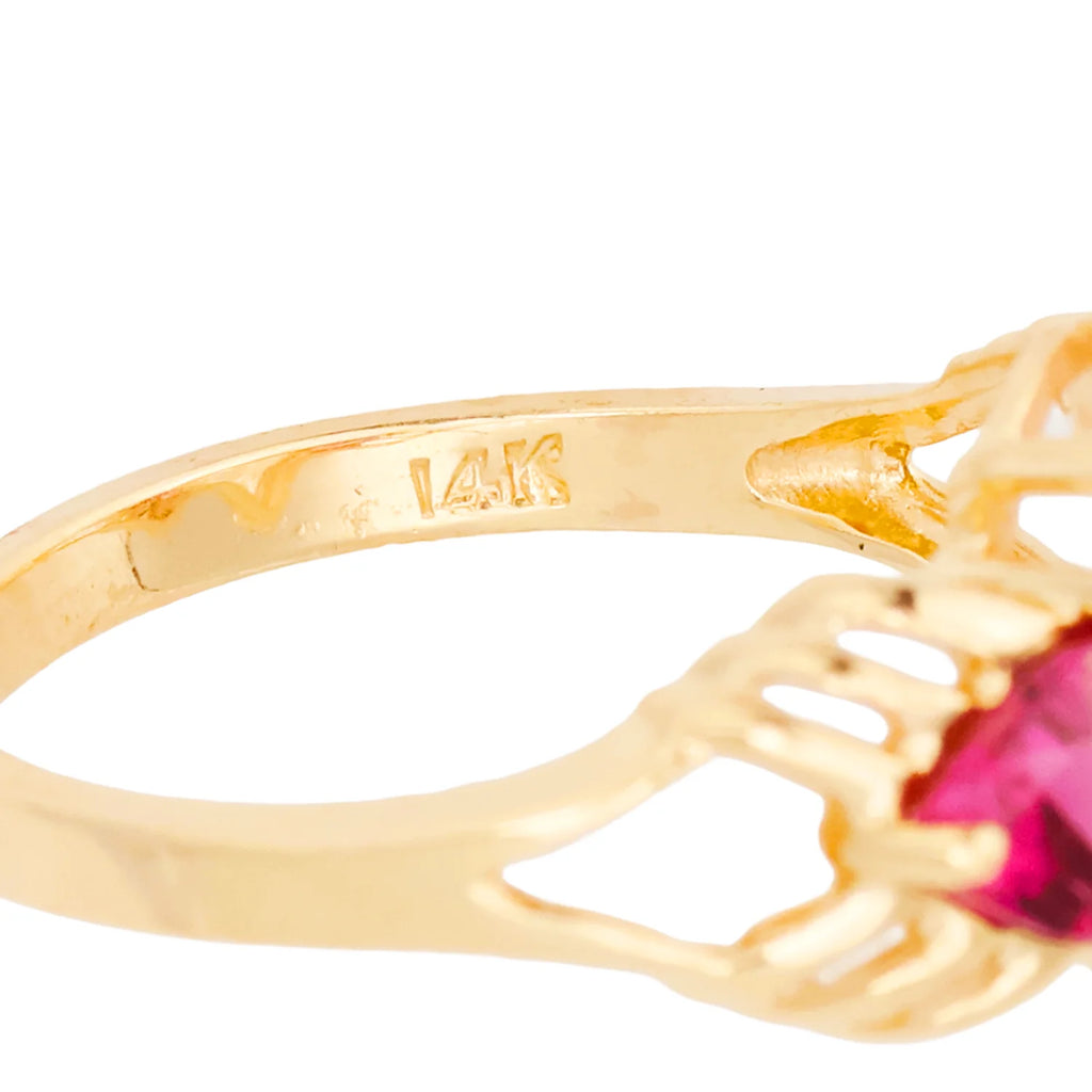 Vintage 14K Yellow Gold 3-Stone Morganite Garnet Ring