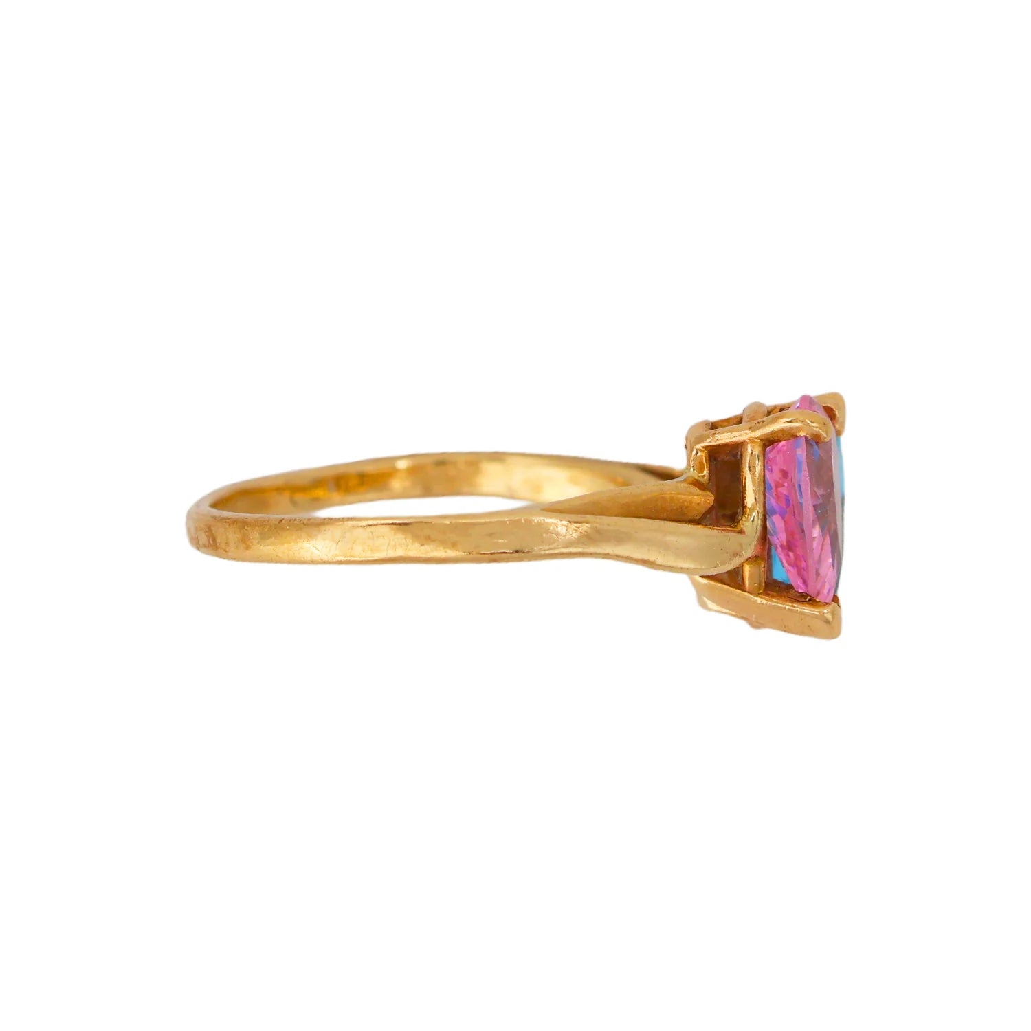 14K Yellow Gold Toi et Moi Ring with Pink Tourmaline & Blue Topaz by Alfred Levitt