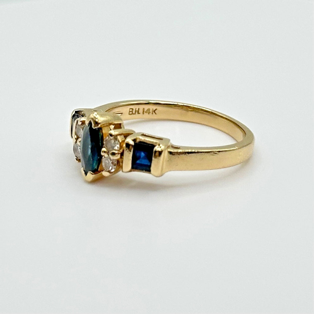 Vintage Effy 14K Gold Natural Sapphire & Diamond Ring, Size 6.5