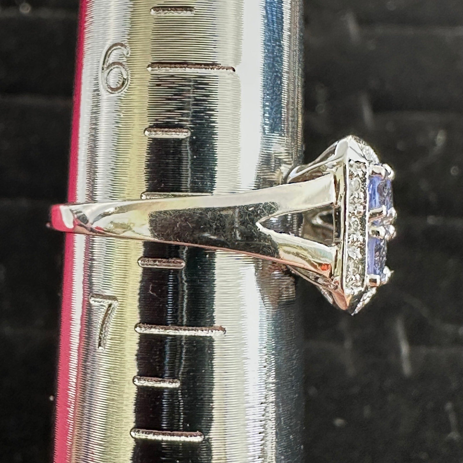 Vintage Art Deco Revival 10K White Gold Tanzanite Diamond Ring