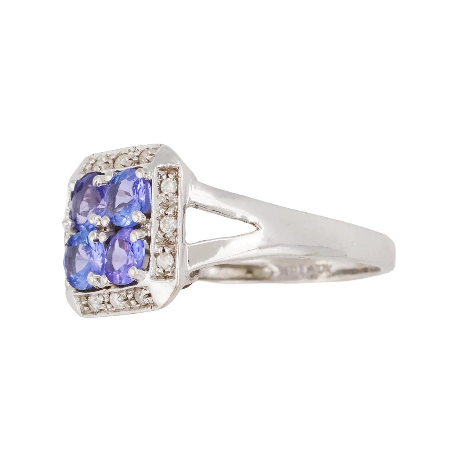 Vintage Art Deco Revival 10K White Gold Tanzanite Diamond Ring