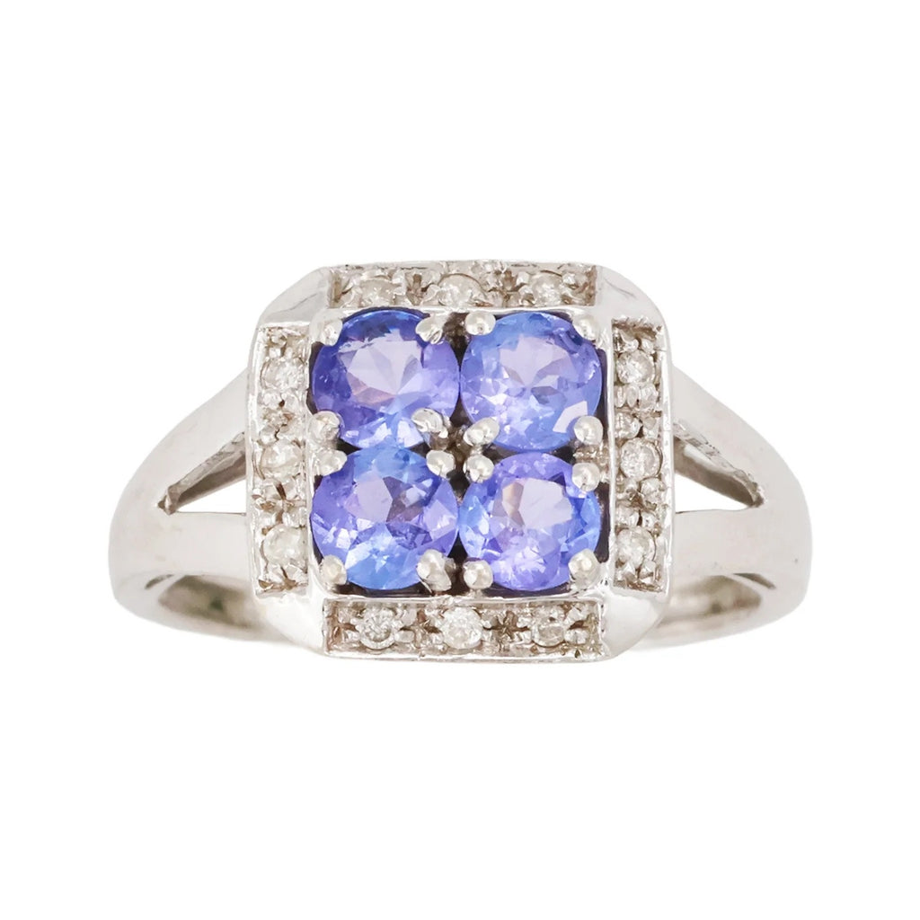 Vintage Art Deco Revival 10K White Gold Tanzanite Diamond Ring